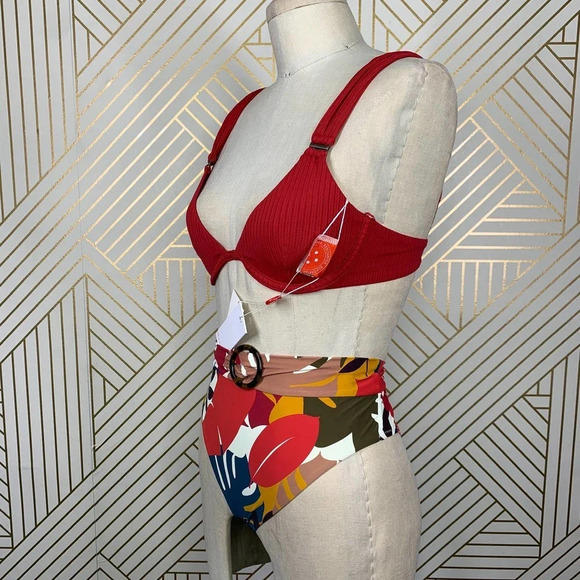 Red Carter Two-Piece Bikini Set Red Multicolor - Picture 5 of 12